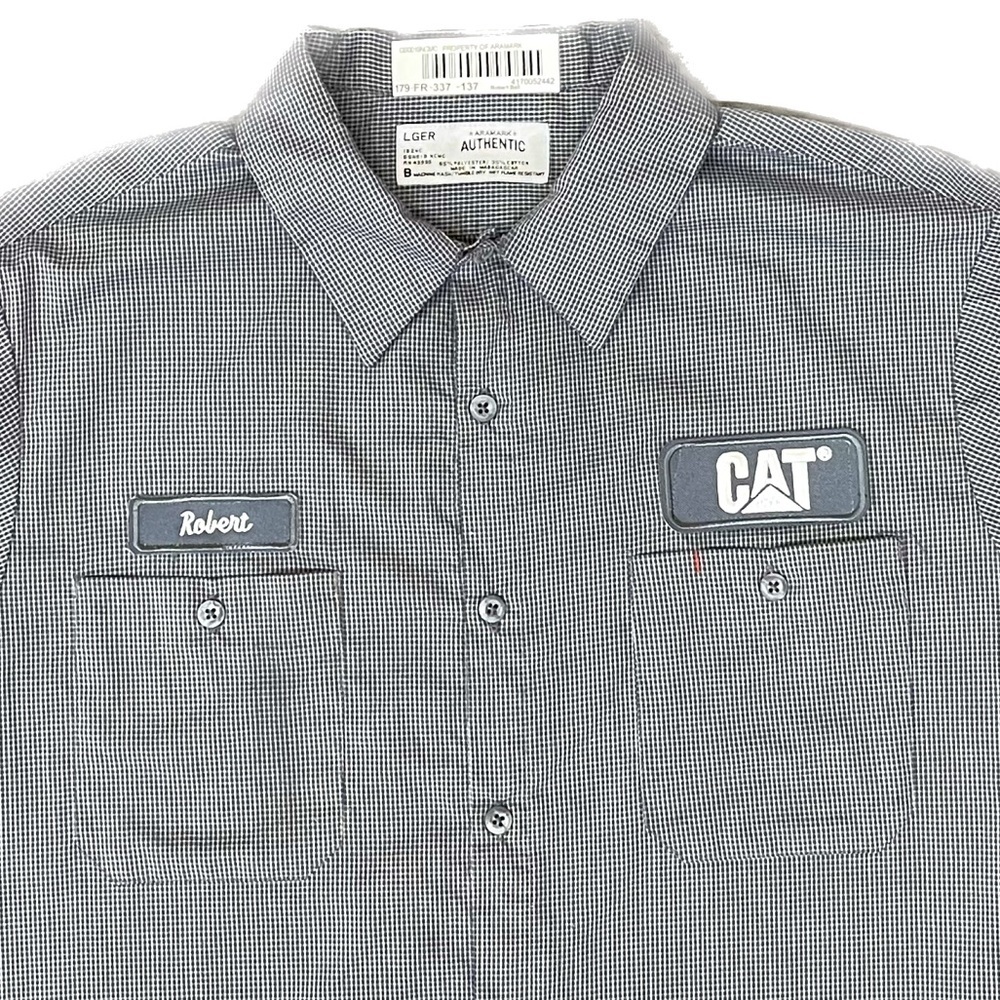 Aramark CAT Caterpillar Short Sleeve Small Checked Work Shirt Size Large - Picture 3 of 6
